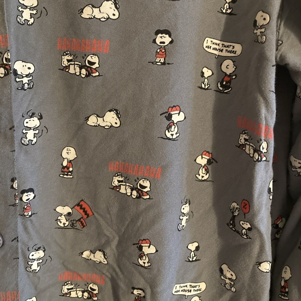The Souled Store Womens M Gray Peanuts Snoopy Graphic Rayon Button Down Shirt - Picture 7 of 11